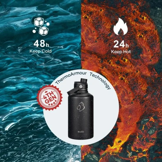 Buzio Duet Series Water Bottle with 2 Lids and Sleeve 1.9L - Starry Black